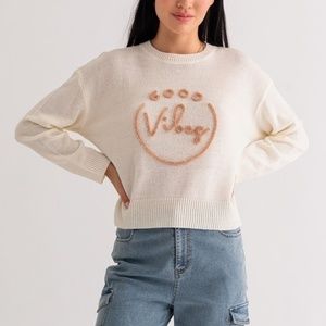 LE LISCollection GOOD VIBES Tinsel CrewNeck Knit Top NWT Small
